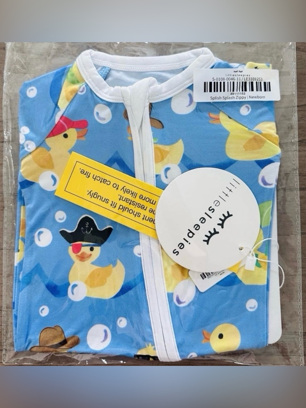 Little Sleepies SPLISH SPLASH Yellow Duck Zippy Unisex Size Newborn NWT